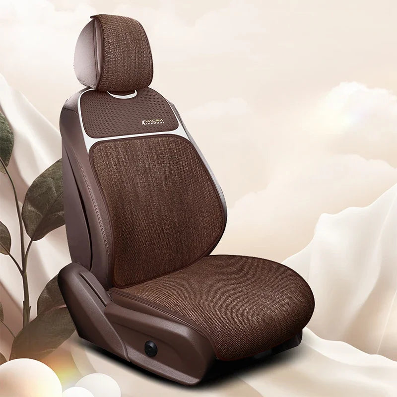 Breathable Linen-Textured Car Seat Cushion – Universal Front Row Seat Cover for All Seasons - Delicate Leather