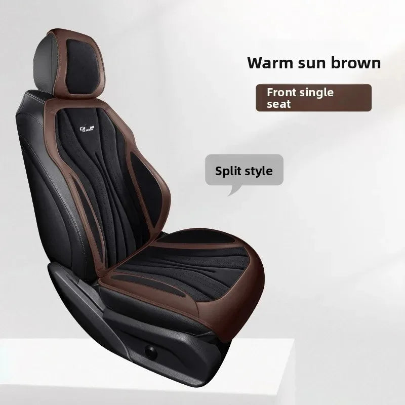 Luxury Suede Leather Car Seat Cover – Full Set Non-Slip Seat Cushion, Universal Car Interior Protection - Delicate Leather