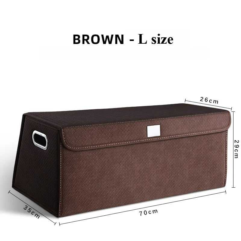 Foldable Trunk Organizer Box - Suede Leather Storage Box for Car, SUV, and Truck - Adjustable & Collapsible Auto Accessory - Delicate Leather