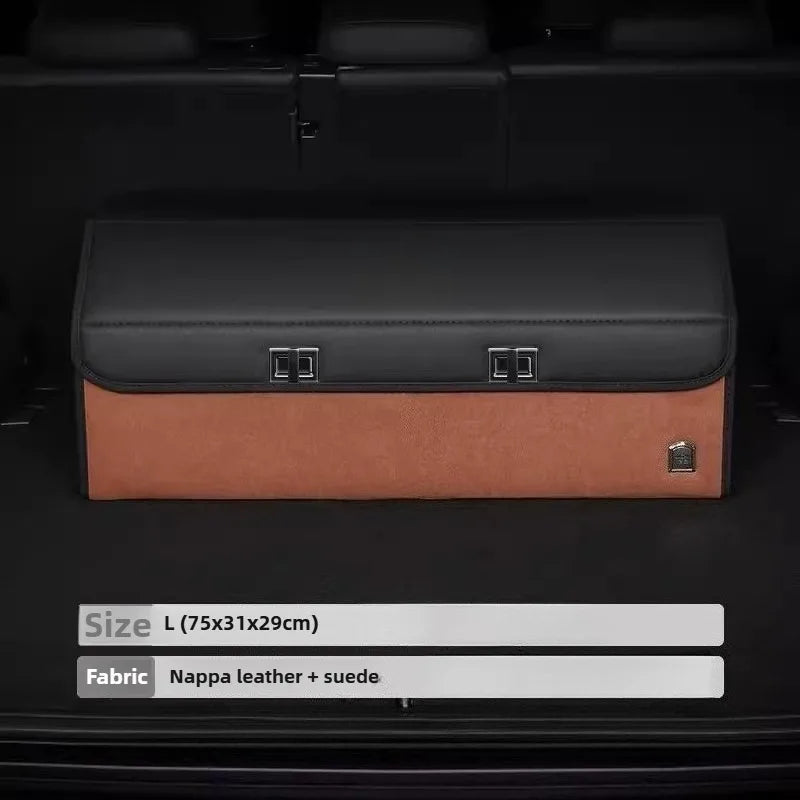 Light Luxury Suede Car Trunk Storage Box - Large Capacity Foldable Car Trunk Organizer - Adjustable Car Storage Organizer Box - Delicate Leather