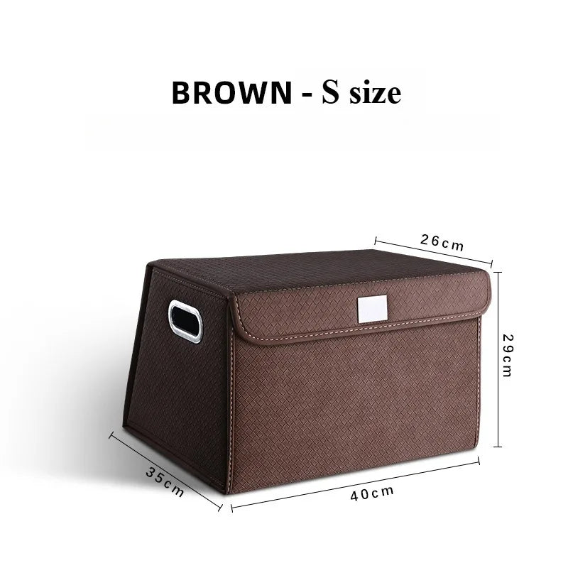 Foldable Trunk Organizer Box - Suede Leather Storage Box for Car, SUV, and Truck - Adjustable & Collapsible Auto Accessory - Delicate Leather