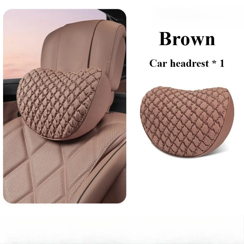 Luxury Leather Car Neck & Lumbar Pillow Set – Ergonomic Memory Foam Headrest and Waist Support for Auto Seats - Delicate Leather