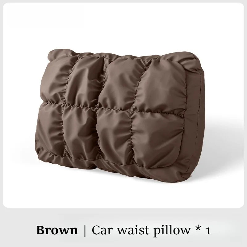 Car Neck Pillow and Lumbar Support Set – Soft Leather Seat Headrest and Back Cushion, Universal Fit - Delicate Leather