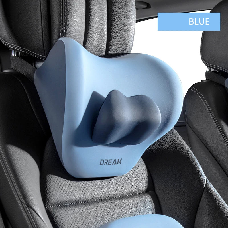 Memory Foam Car Neck & Lumbar Support Pillow – Adjustable Seat Headrest Cushion - Delicate Leather