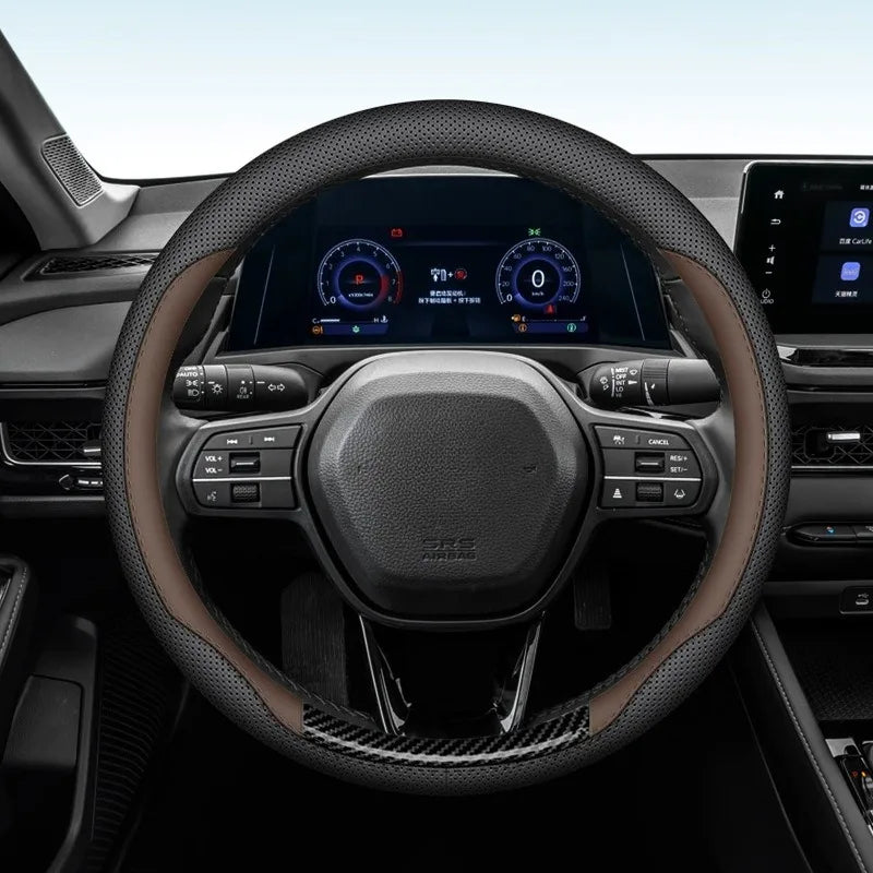 Universal Leather Steering Wheel Cover 38cm O/D Type – Non-Slip Breathable Car Interior Accessory - Delicate Leather