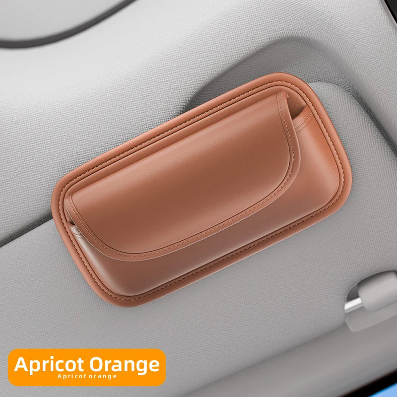 PU Leather Car Sunglasses Holder – Portable Sun Visor Eyeglass Case, Universal Fit - Delicate Leather