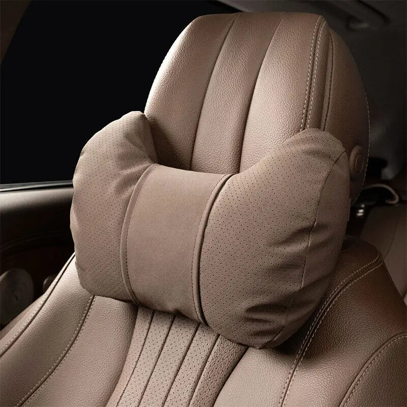 Car Neck & Waist Pillow - Soft Comfort Auto Seat Headrest and Cushion Support for Driving - Universal Fit - Delicate Leather