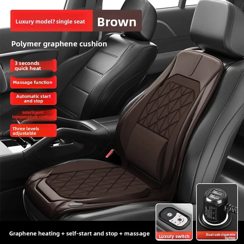 Graphene Heated Car Seat Cushion – Universal 12V/24V Seat Cover with Waist Support for Winter Warmth - Delicate Leather