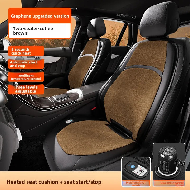 Universal Graphene Heated Car Seat Cushion – Carbon Crystal Leather Winter Warm Seat Cover for Comfortable Driving - Delicate Leather