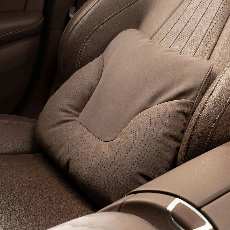 Car Neck & Waist Pillow - Soft Comfort Auto Seat Headrest and Cushion Support for Driving - Universal Fit - Delicate Leather