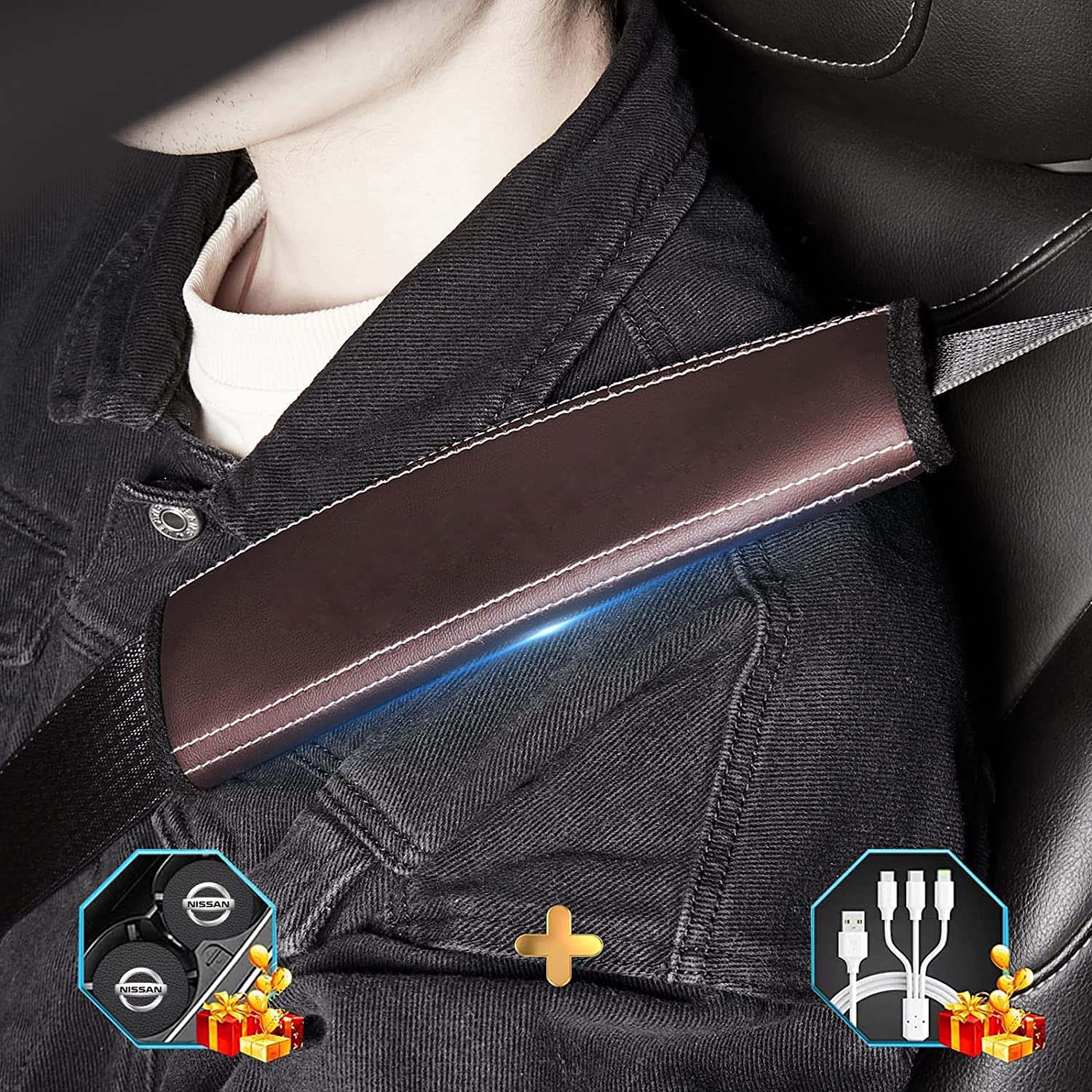 Car Seat Belt Covers (2PCS), Custom-Fit For Car, Microfiber Leather Seat Belt Shoulder Pads for More Comfortable Driving, Car Accessories DLHY238 - Delicate Leather