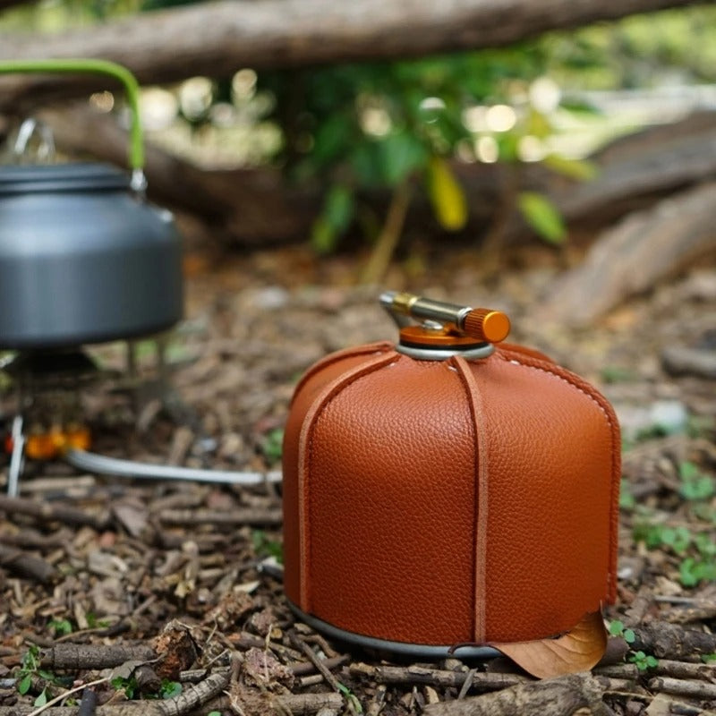 Durable PU Leather Gas Canister Protective Cover - Outdoor Camping Fuel Cylinder Storage Bag - Delicate Leather