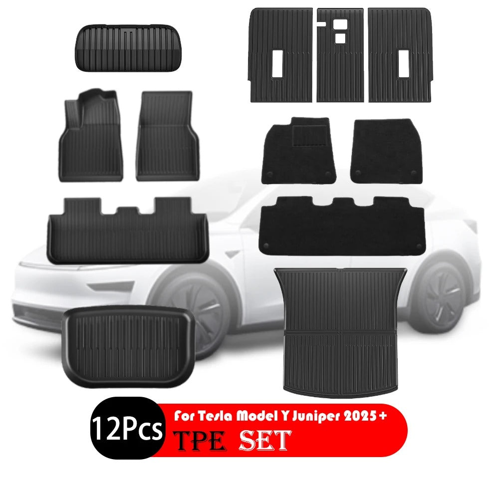 TPE Floor & Trunk Mats for Tesla Model Y Juniper 2025+ – Waterproof, All-Weather Car Accessories - Delicate Leather
