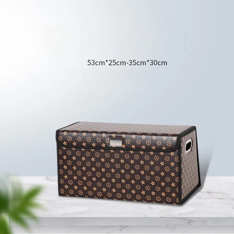 Nappa Leather Car Trunk Organizer – Foldable, Waterproof Storage Box (Universal Fit)