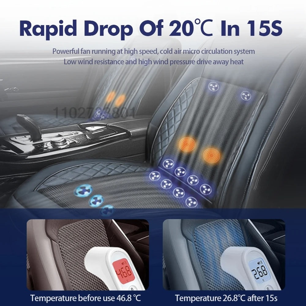 12V Car Cooling Seat Cushion with Built-in Fans – Ventilated Summer Seat Cover with Heat Dissipation and Massage Function - Delicate Leather