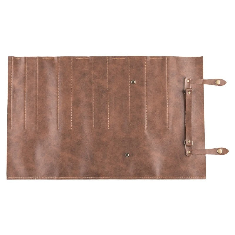 Portable Leather Chef Knife Roll Bag - Two-Layer Cowhide Storage Case for Kitchen and Camping - Delicate Leather