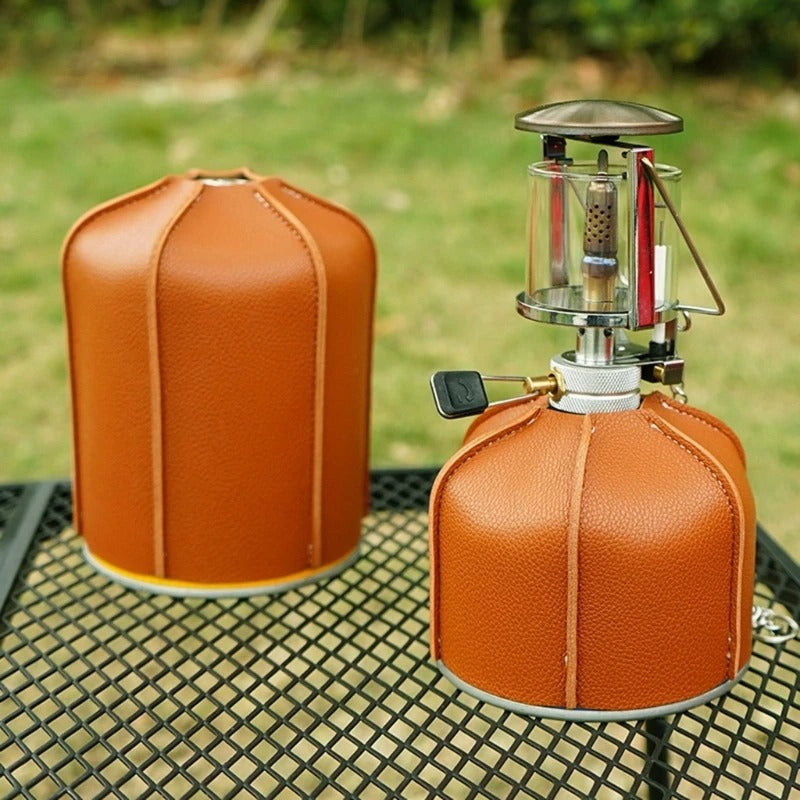 Durable PU Leather Gas Canister Protective Cover - Outdoor Camping Fuel Cylinder Storage Bag - Delicate Leather