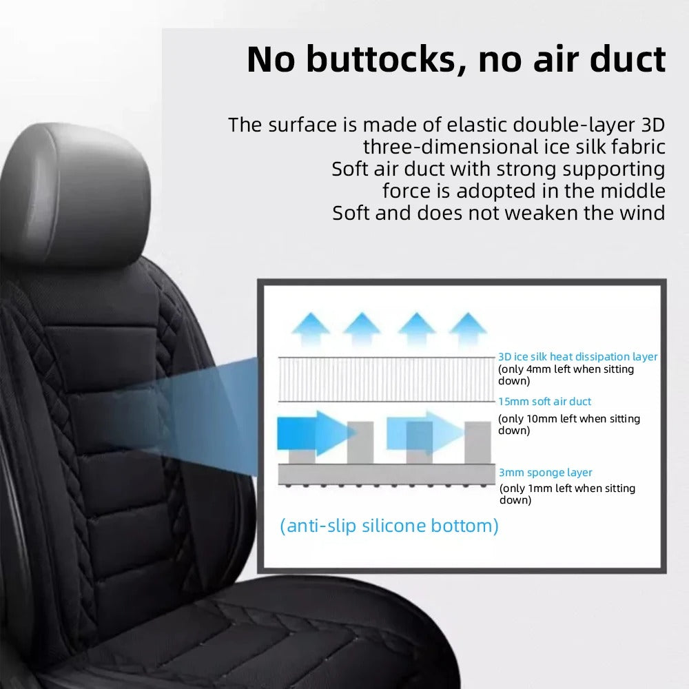 USB Ventilated Car Seat Cushion – 3-Speed Cooling Fan Breathable Universal Seat Cover - Delicate Leather