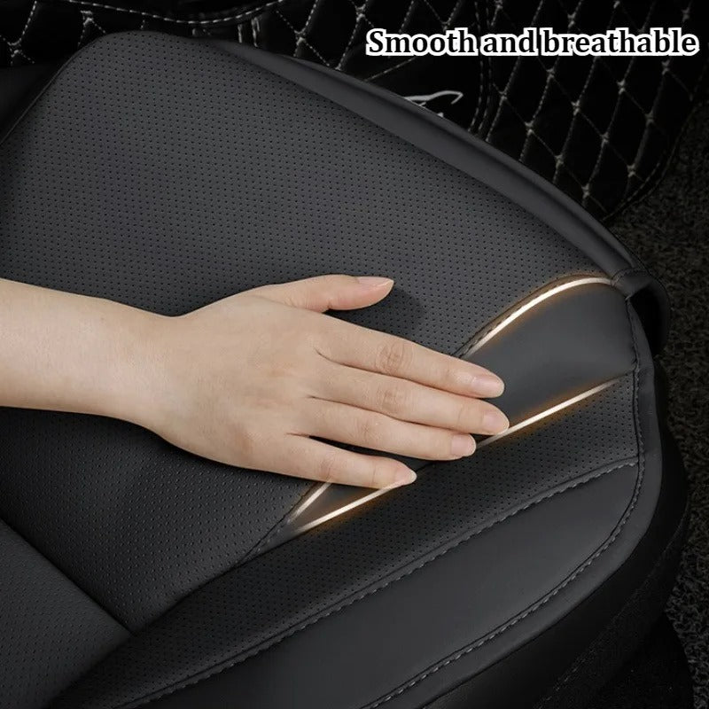 PU Leather Car Cushion Pad – Ventilated Design with Storage Pockets, Universal Fit - Delicate Leather