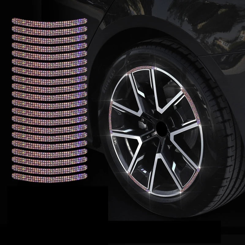 20Pcs Bling Rhinestone Car Tire Rim Stickers – Reflective Safety Warning Strips & Wheel Hub Decoration for Women