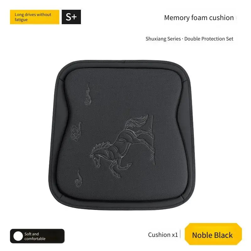 Embroidered Nappa Leather Car Seat Cushion Set – Breathable Seat Pad with Headrest & Lumbar Cushions - Delicate Leather