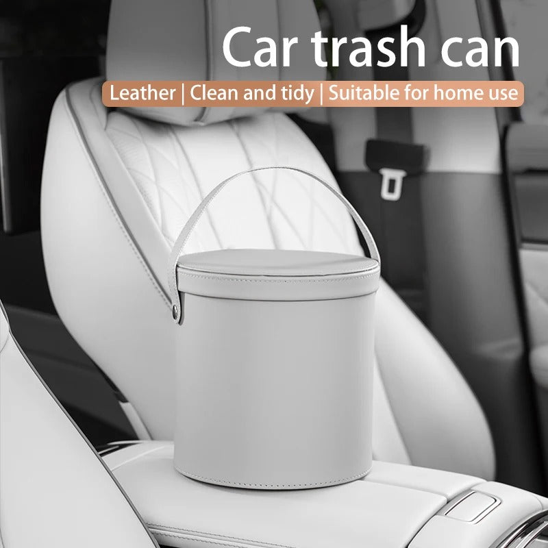 Car Trash Can - Leather Storage Bucket for Car Accessories - Delicate Leather
