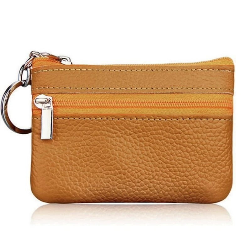 Single Zipper Purse, Genuine Leather, Female Male Birthday Gift Supplies, Small Change Bag for Outdoor Traveling Camping - Delicate Leather
