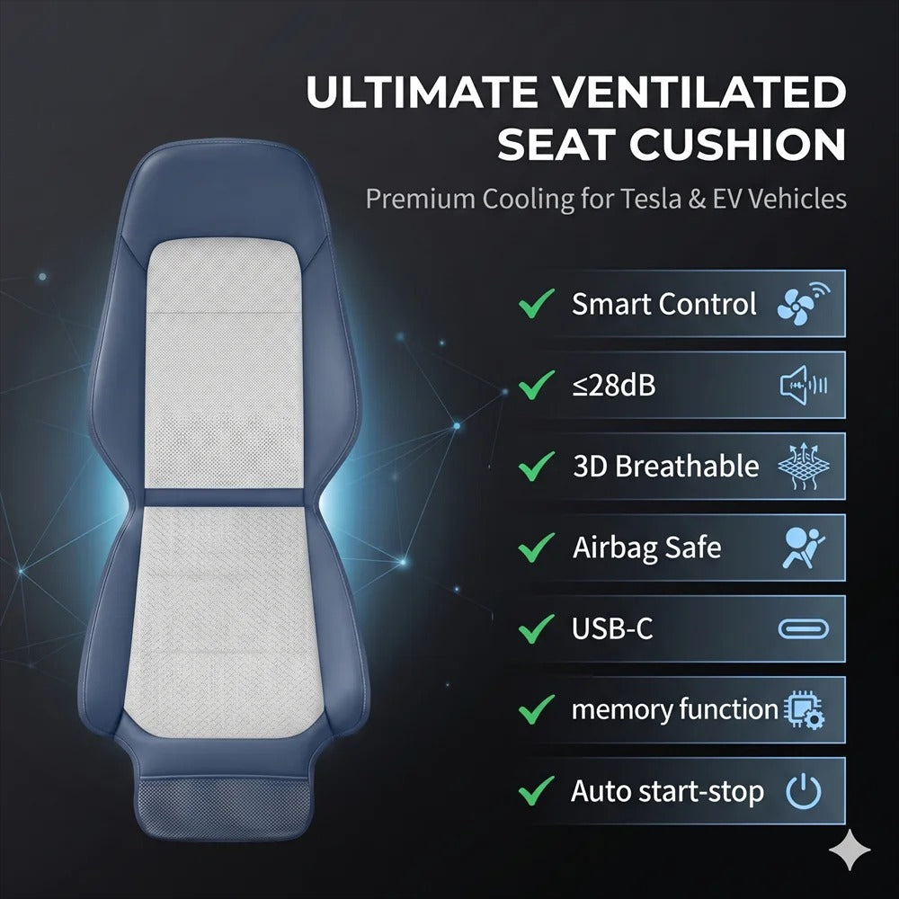 Smart Ventilated Car Seat Cushion – USB-C Cooling Seat Cover with Auto Start/Stop - Delicate Leather