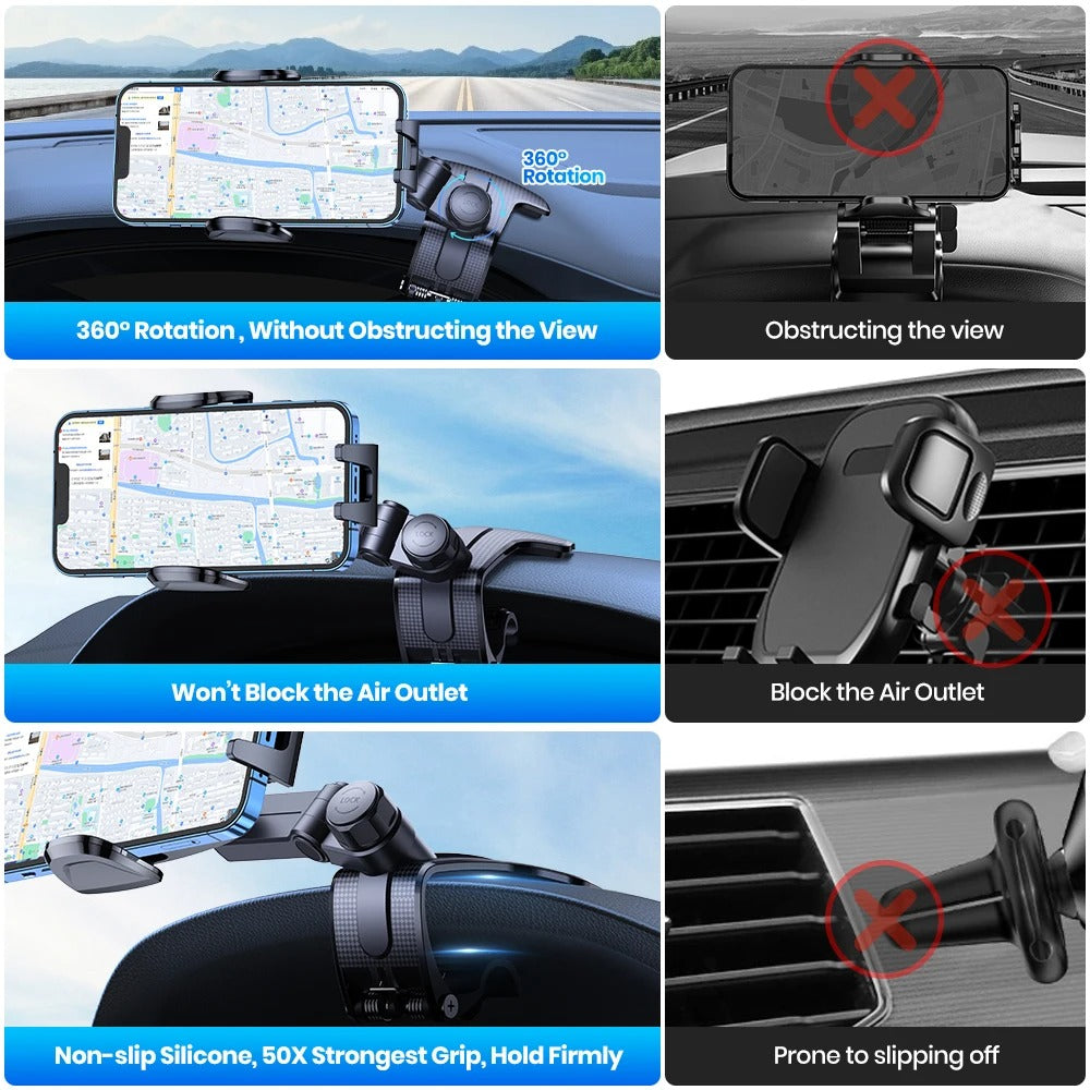 Dashboard Mobile Car Phone Holder - Clip Mount GPS Support Bracket for Safe Driving - Delicate Leather