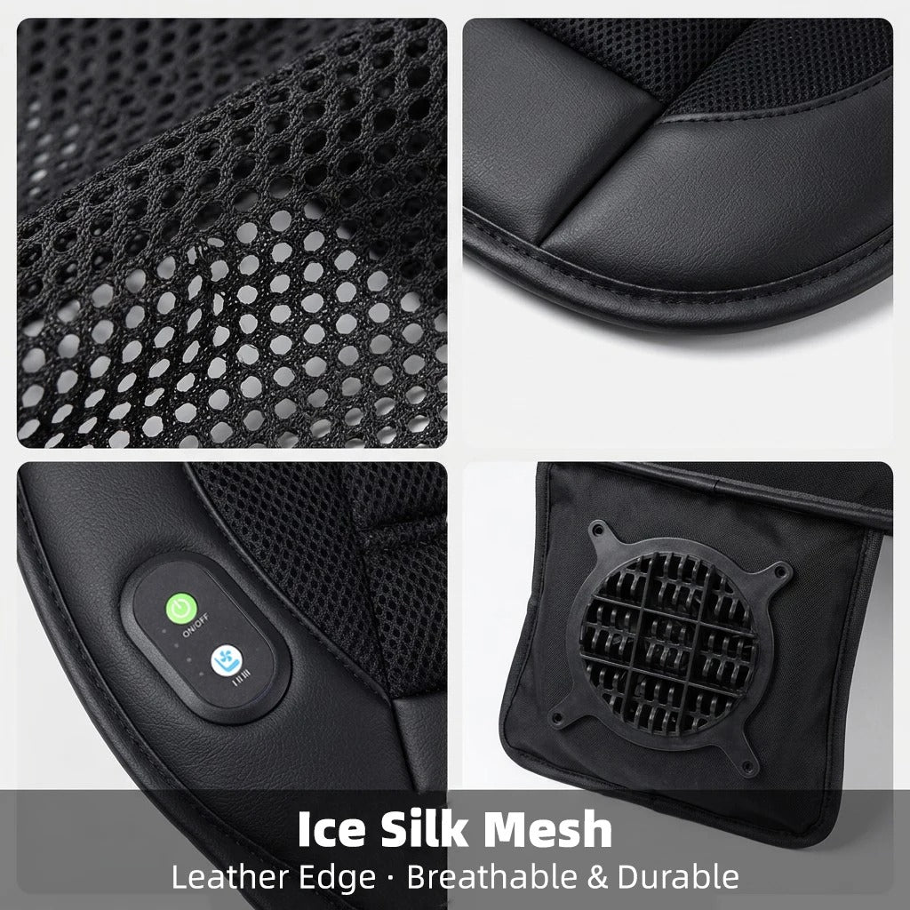 Ventilated Car Seat Cushion with Adjustable Fan – Breathable Universal Seat Pad - Delicate Leather