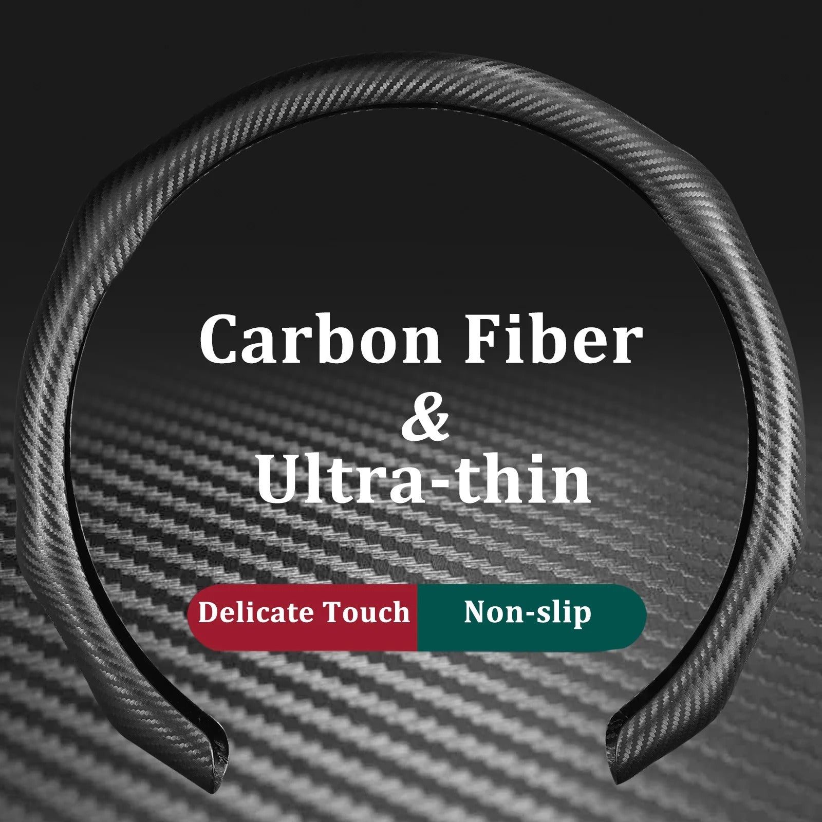 Carbon Fiber Steering Wheel Cover – Universal 38cm Anti-Slip Sport Grip - Delicate Leather