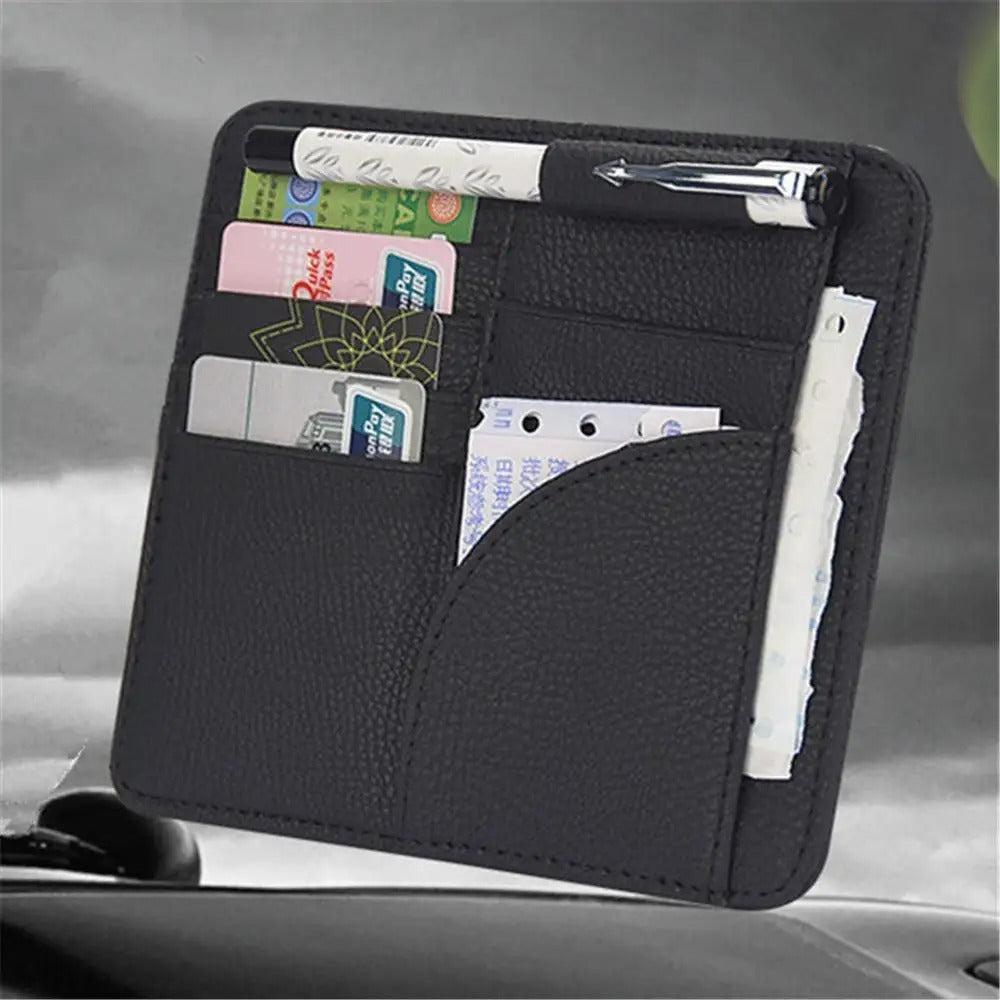 Multi-Purpose Car Sun Visor Organizer Auto Sunshade Ticket Card Pen Storage Holder Pouch Pocket Car Interior Accessory - Delicate Leather