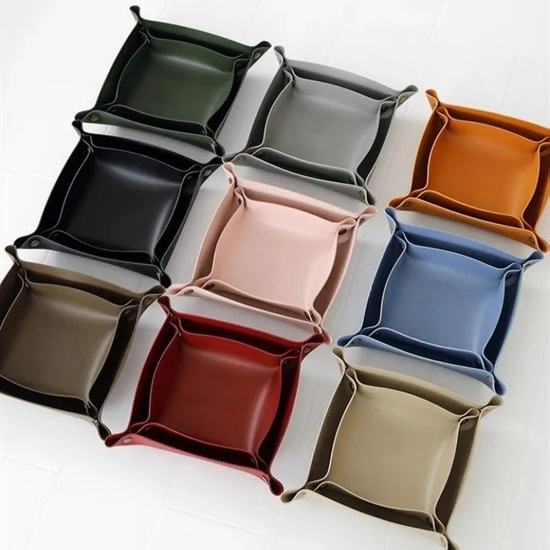Desktop PU Leather Organizer Key Tray - Multi Folding Storage Box - Delicate Leather
