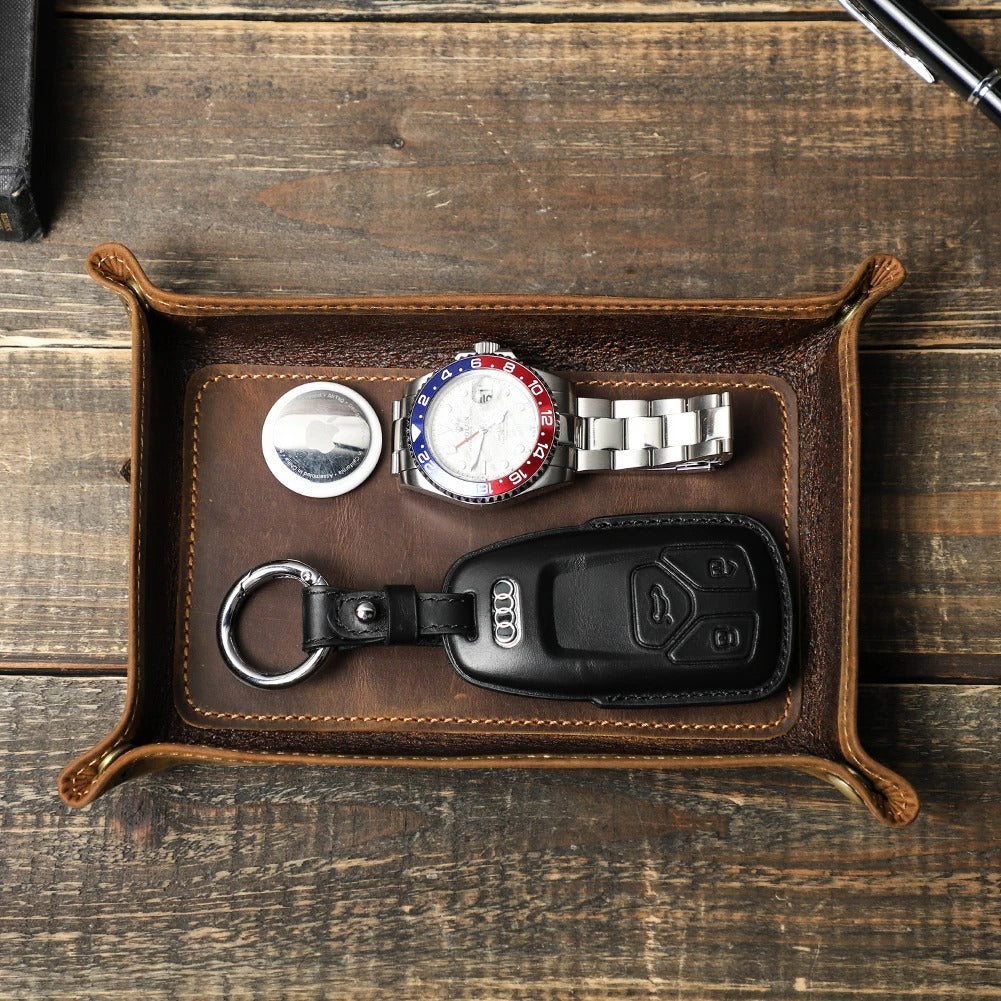 Genuine Leather Desktop Storage Tray, Jewelry Key Plate, Home Decoration Dice Tray, Wallet Coins Nubuck Leather Folding Storage Box