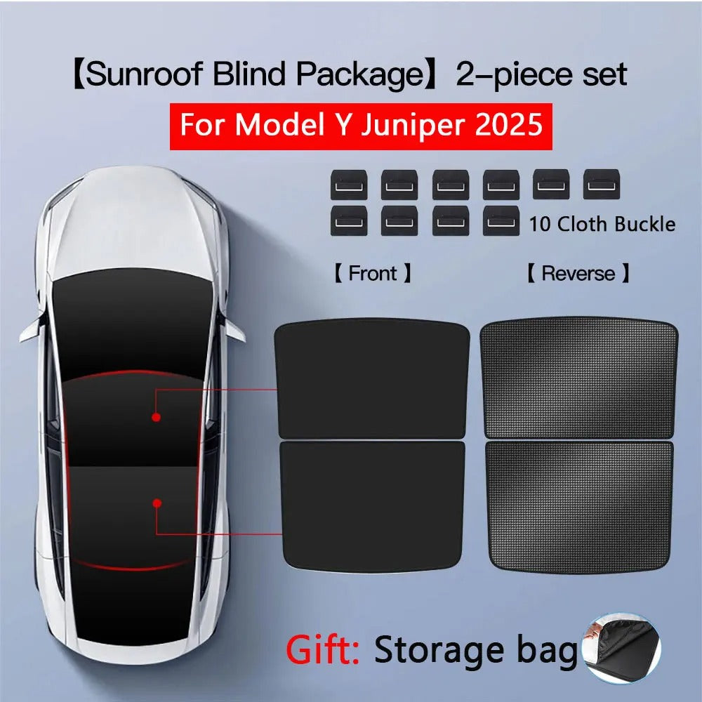 Glass Roof Sunshade for Tesla Model 3 Highland 2025 / Model Y 2020–2025 – UV Protection Mesh with Collapsible Frame - Delicate Leather