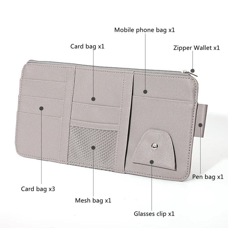 Car Visor Organizer - Sunglasses Holder and Visor Accessories for Trucks - Delicate Leather