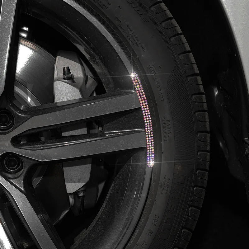 20Pcs Bling Rhinestone Car Tire Rim Stickers – Reflective Safety Warning Strips & Wheel Hub Decoration for Women