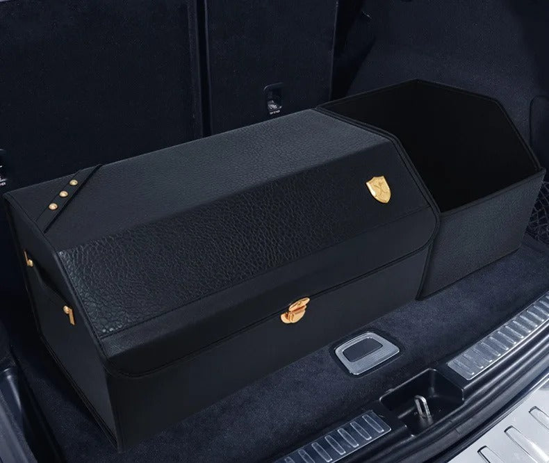 Stylish Leather Trunk Organizer – Custom Emblem, Foldable Storage for Car - Delicate Leather