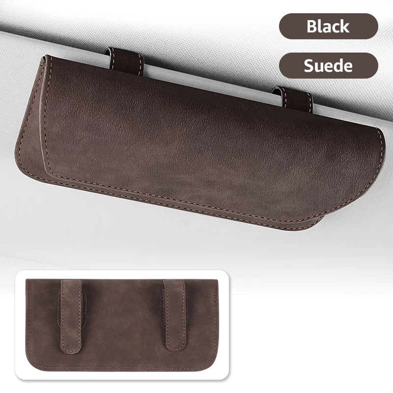 Car Glasses Eyeglasses Holder - Suede Sun Glasses Clip Storage - Leather Visor Organizer - Delicate Leather