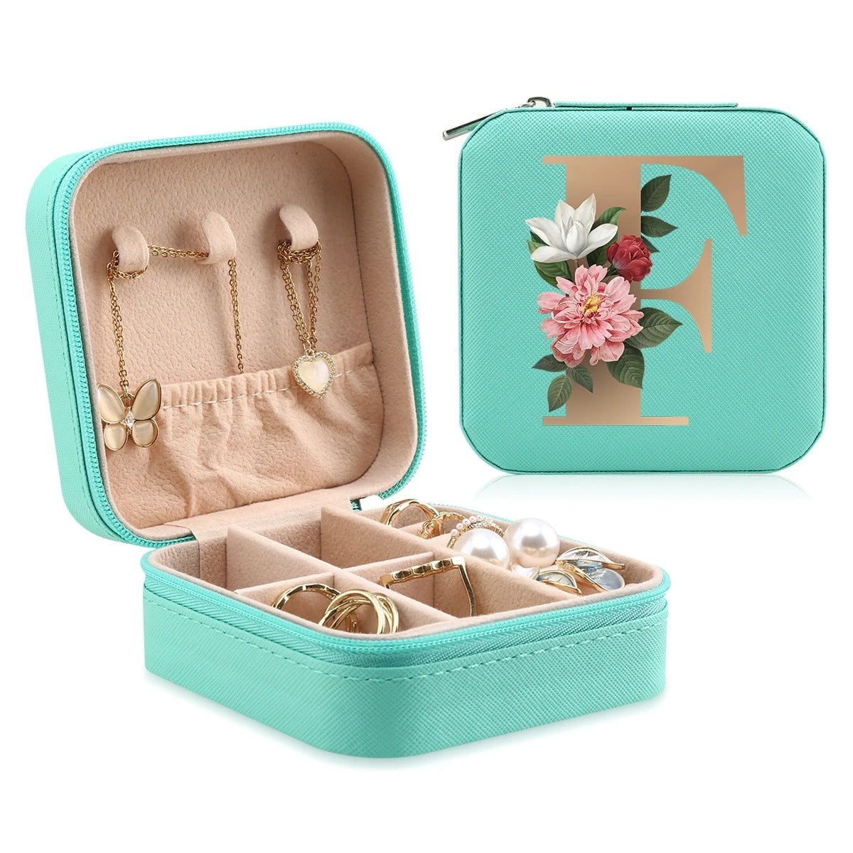 A-Z Letter Portable Mini Jewelry Storage Box - Delicate Leather