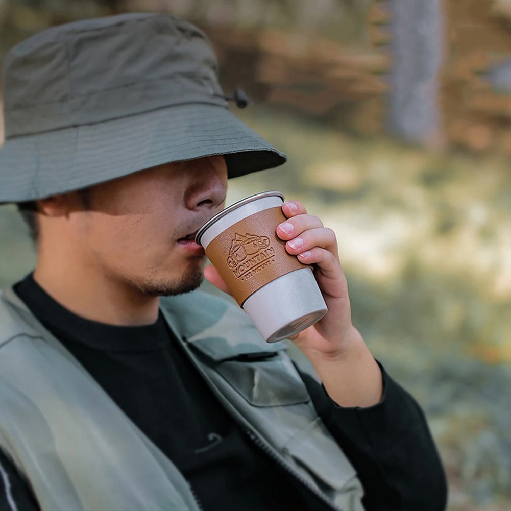 Portable PU Leather Cup Sleeve Water Bottle Cover Non-slip Insulator Sleeve Glass Bottle Case Sport Camping Picnic Cup Holder - 2 PCS - Delicate Leather