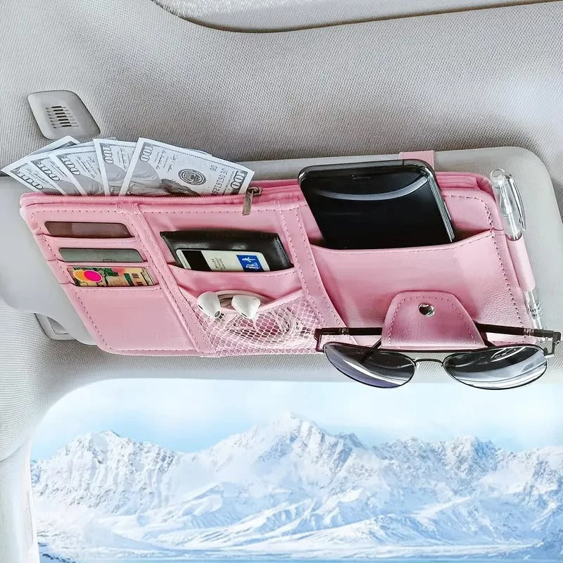 Car Visor Organizer - Sunglasses Holder and Visor Accessories for Trucks - Delicate Leather