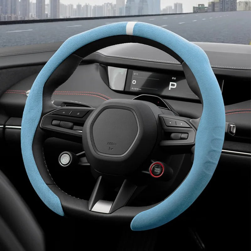 Suede Steering Wheel Cover – Anti-Slip Universal 36–38cm Fit Interior Accessory - Delicate Leather