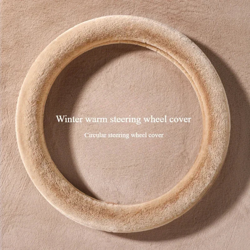 Universal Winter Plush Steering Wheel Cover – Warm Fashionable Car Accessory, Soft Anti-Slip Interior Cover - Delicate Leather
