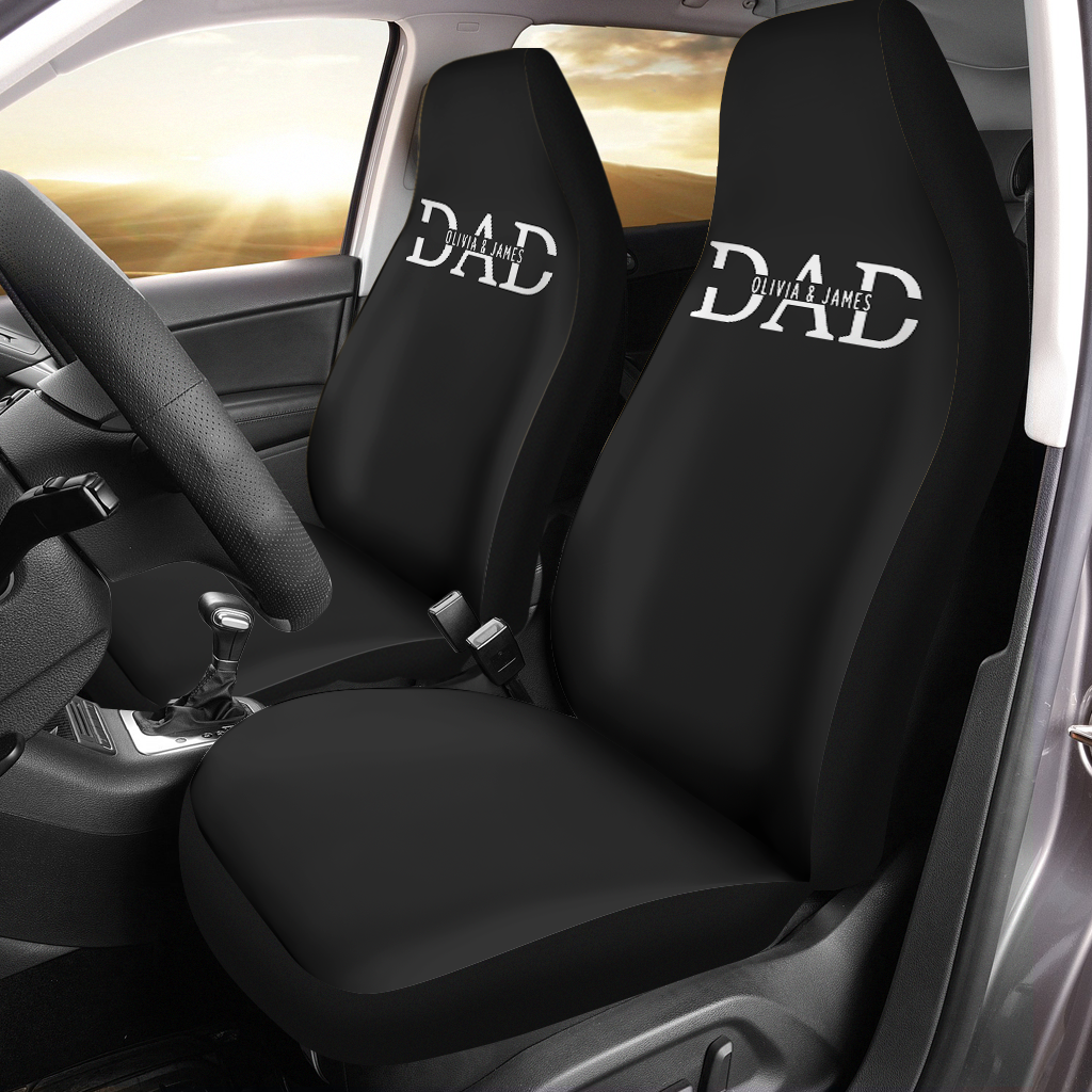 Custom Dad with Kid Names Car Seat Covers, Personalized Dad Car Seat Covers, Custom For Your Cars, Car Bucket Seat Protection Airbag Compatible 2 PCS, Car Accessories, Happy Father's Day, Father's Day Gift - Delicate Leather