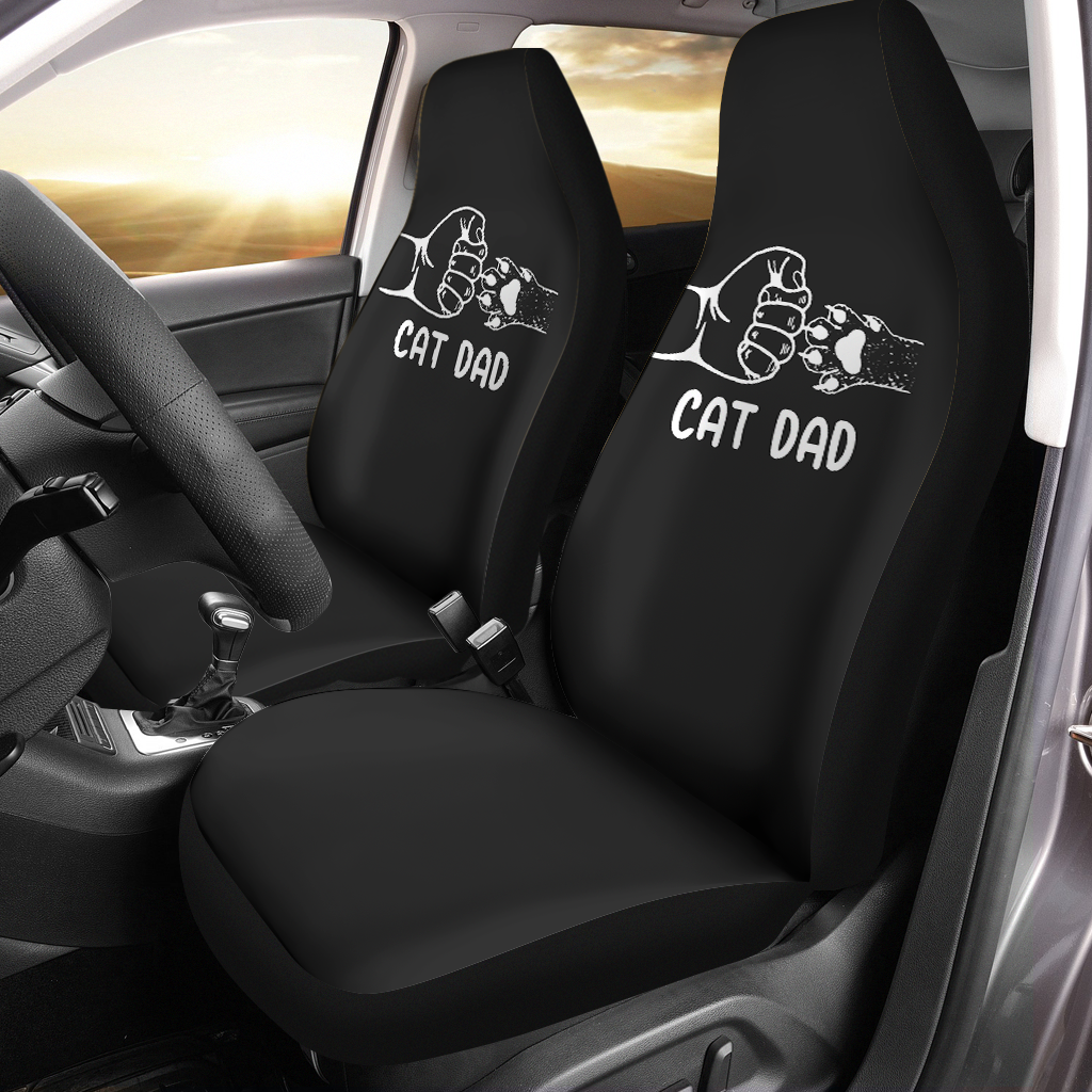 Cat Dad Car Seat Covers, Cat Lover, Car Bucket Seat Protection Airbag Compatible 2 PCS, Car Accessories, Happy Father's Day, Cat Lover Gift Men, For Dad, Cat Gift - Delicate Leather