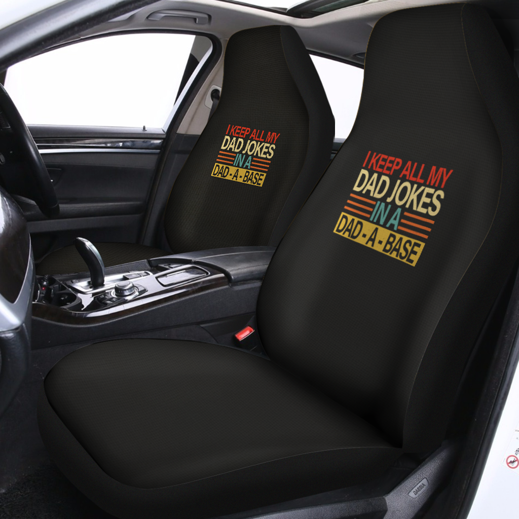I Keep All My Dad Jokes In A Dad-a-base Car Seat Covers, New Dad Car Seat Covers, Custom For Your Cars, Car Bucket Seat Protection Airbag Compatible 2 PCS, Car Accessories, Happy Father's Day, Father's Day Gift - Delicate Leather