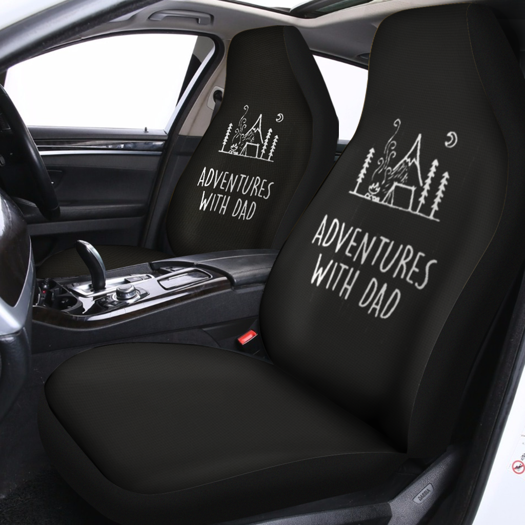 Adventures With Dad Car Seat Covers, Car Seat Covers for Men, Custom For Your Cars, Car Bucket Seat Protection Airbag Compatible 2 PCS, Car Accessories, Happy Father's Day, Father's Day Gift - Delicate Leather