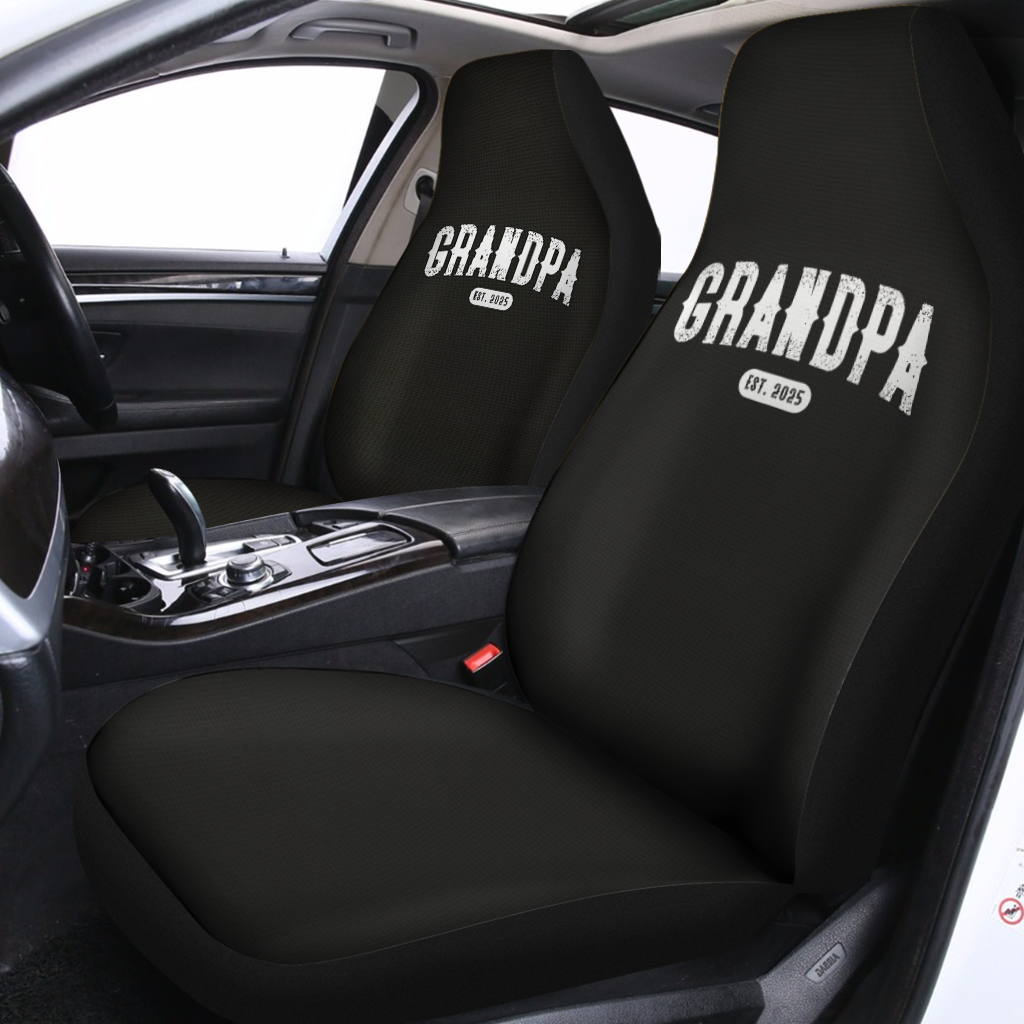 Retro Personalized Grandpa Car Seat Covers, Cool Grandpa Car Seat Covers, Custom For Your Cars, Car Bucket Seat Protection Airbag Compatible 2 PCS, Car Accessories, Happy Father's Day, Father's Day Gift - Delicate Leather