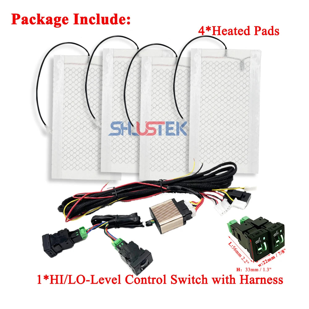 12V Car Seat Heater Kit for 2 Seats – 4pcs 25W Heating Pads with Dual Control Switch - Delicate Leather